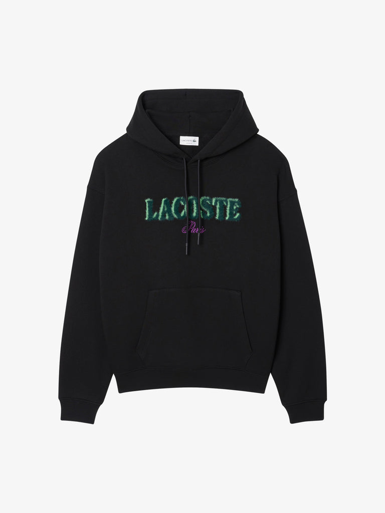 LACOSTE felpa con cappuccio ricamata uomo nero cotone