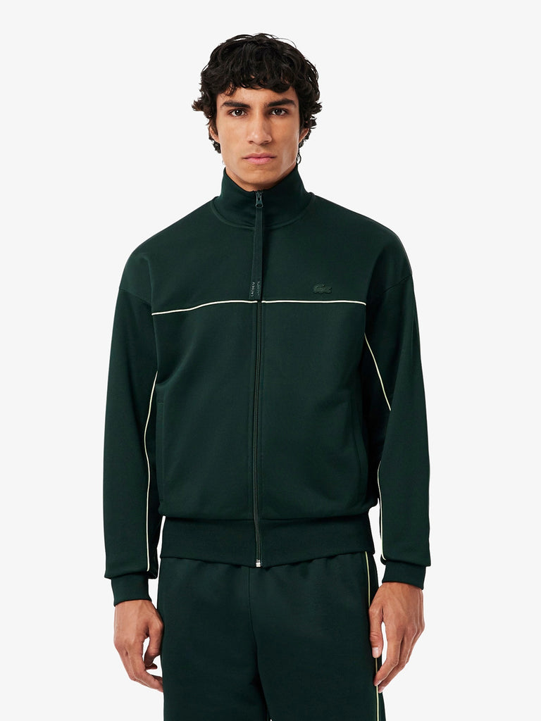 LACOSTE felpa girocollo con zip effetto raso uomo verde