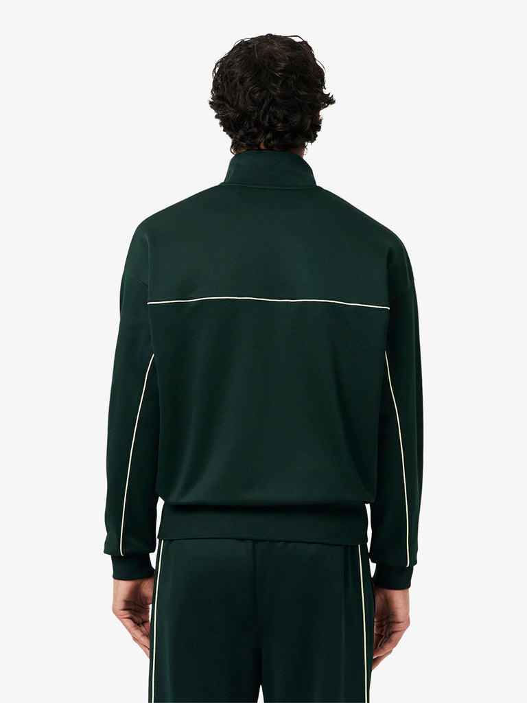 LACOSTE felpa girocollo con zip effetto raso uomo verde