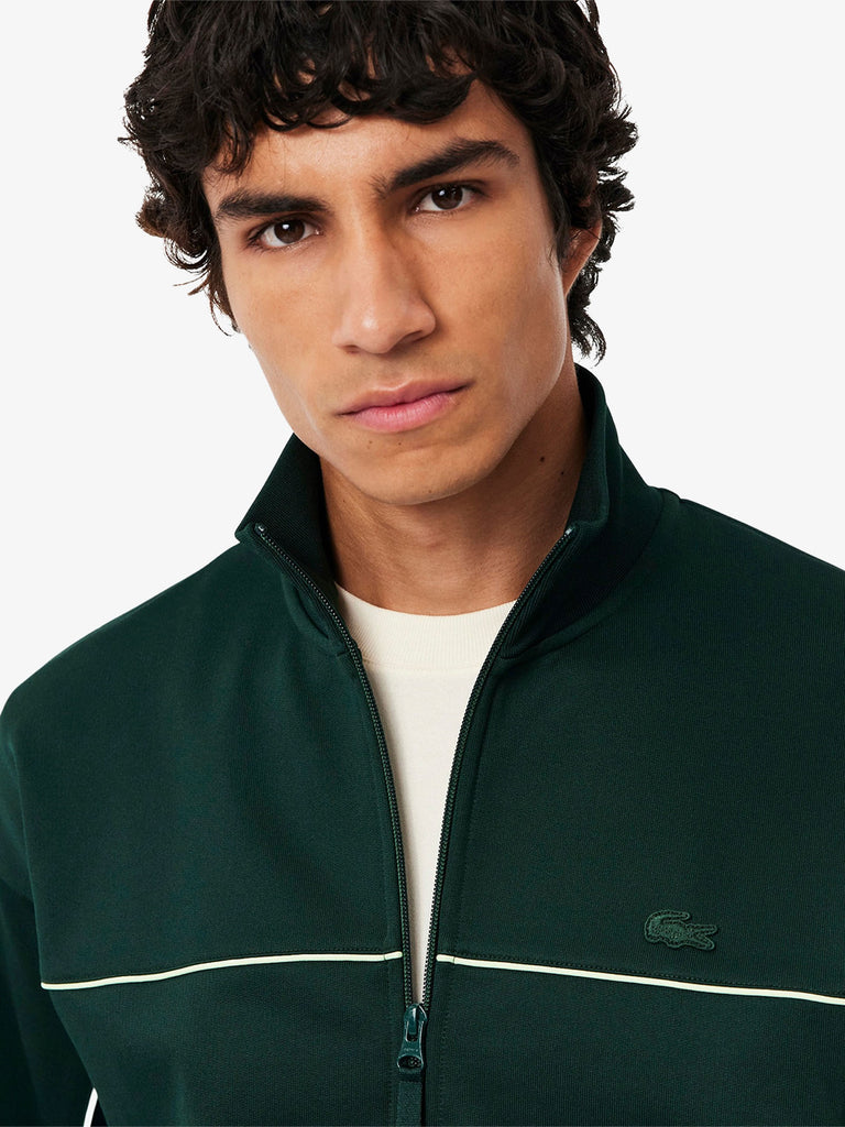 LACOSTE felpa girocollo con zip effetto raso uomo verde