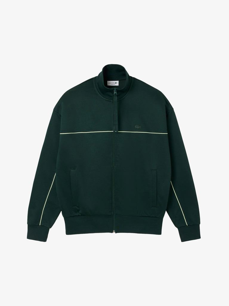LACOSTE felpa girocollo con zip effetto raso uomo verde