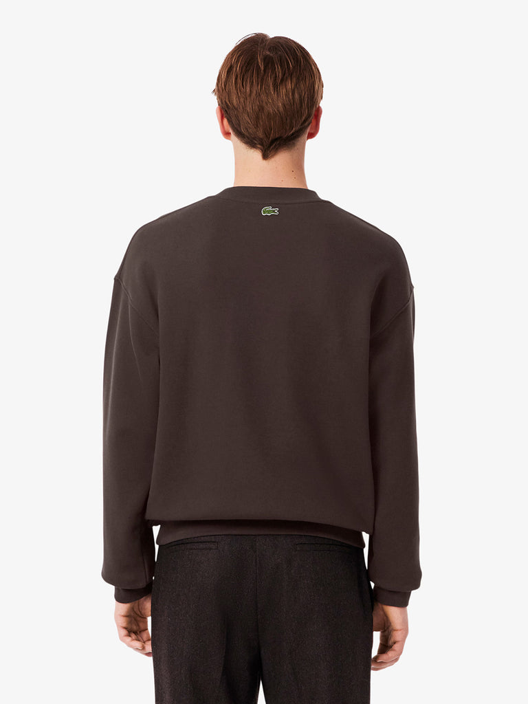 LACOSTE felpa girocollo con ricamo heritage uomo marrone cotone