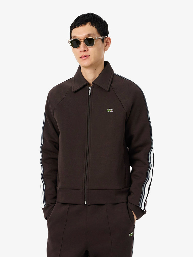 LACOSTE felpa girocollo con zip made in france uomo marrone cotone