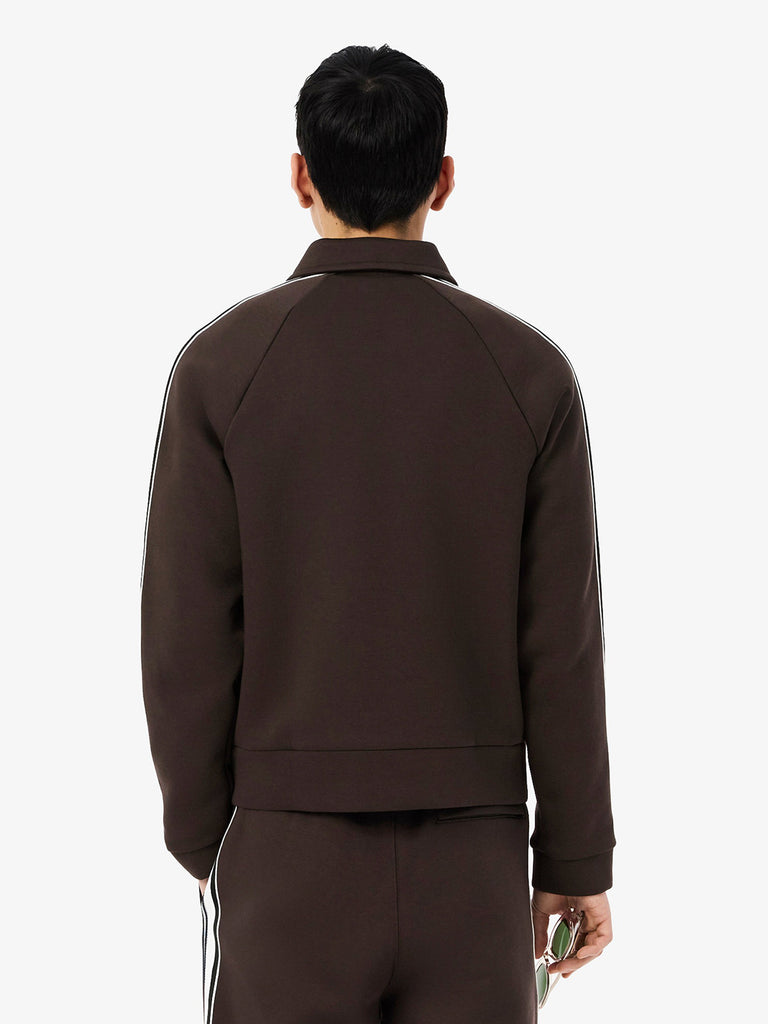 LACOSTE felpa girocollo con zip made in france uomo marrone cotone