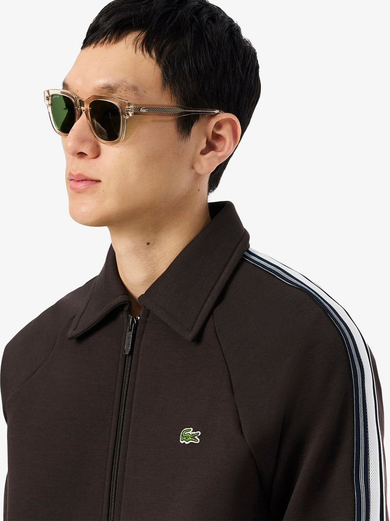 LACOSTE felpa girocollo con zip made in france uomo marrone cotone