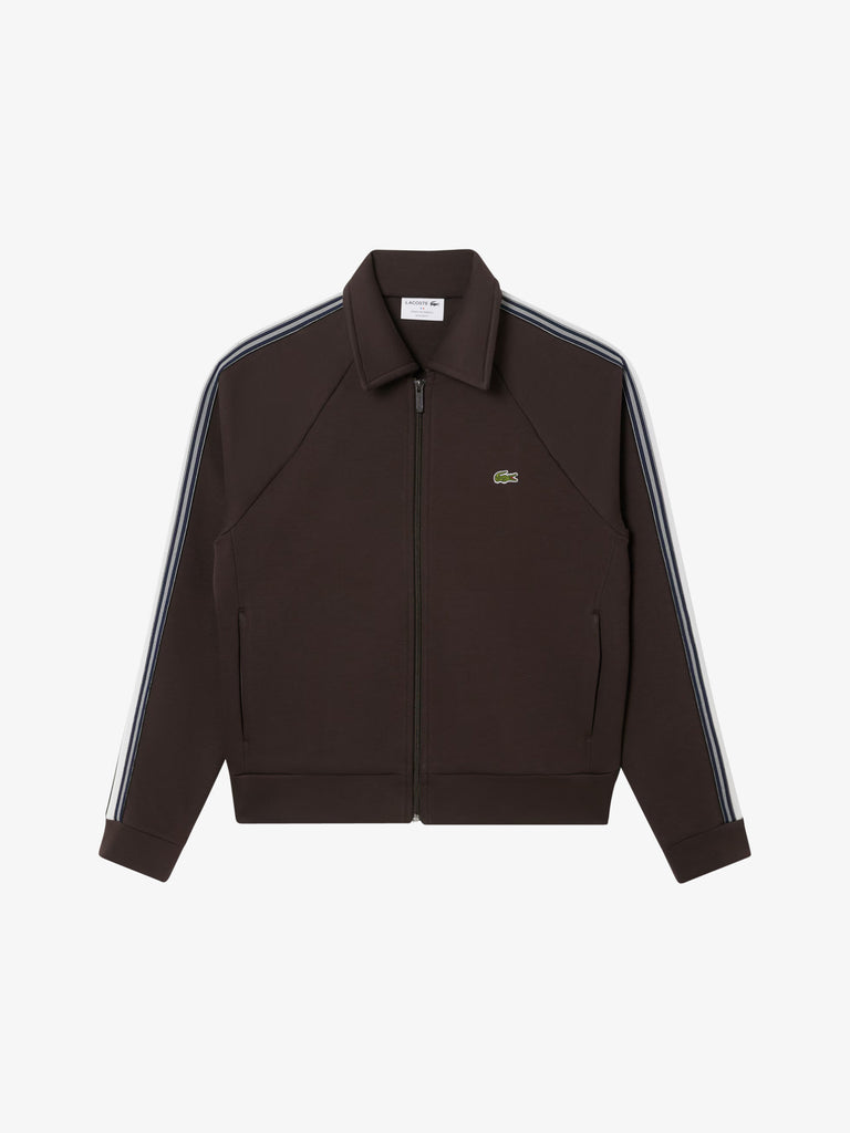LACOSTE felpa girocollo con zip made in france uomo marrone cotone