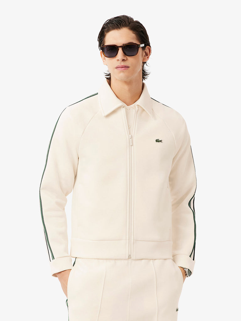 LACOSTE felpa girocollo con zip made in france uomo panna cotone
