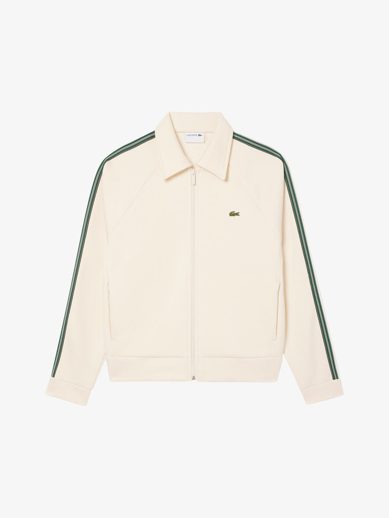 LACOSTE felpa girocollo con zip made in france uomo panna cotone