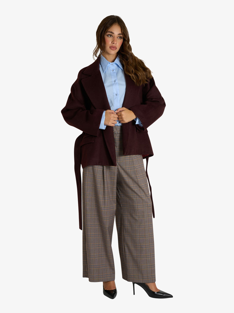 MERCI blazer con cintura donna bordeaux lana