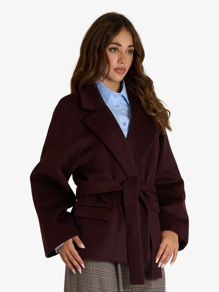 MERCI blazer con cintura donna bordeaux lana