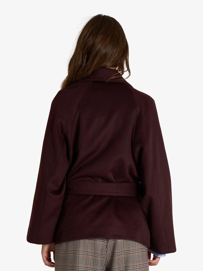 MERCI blazer con cintura donna bordeaux lana