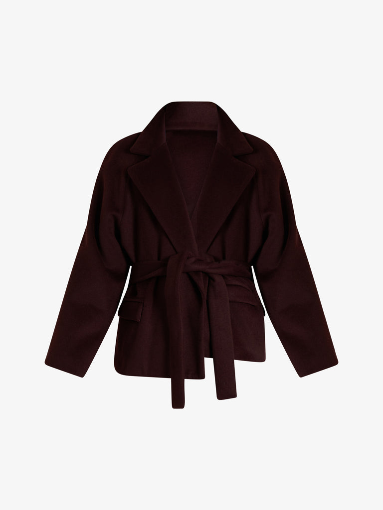 MERCI blazer con cintura donna bordeaux lana