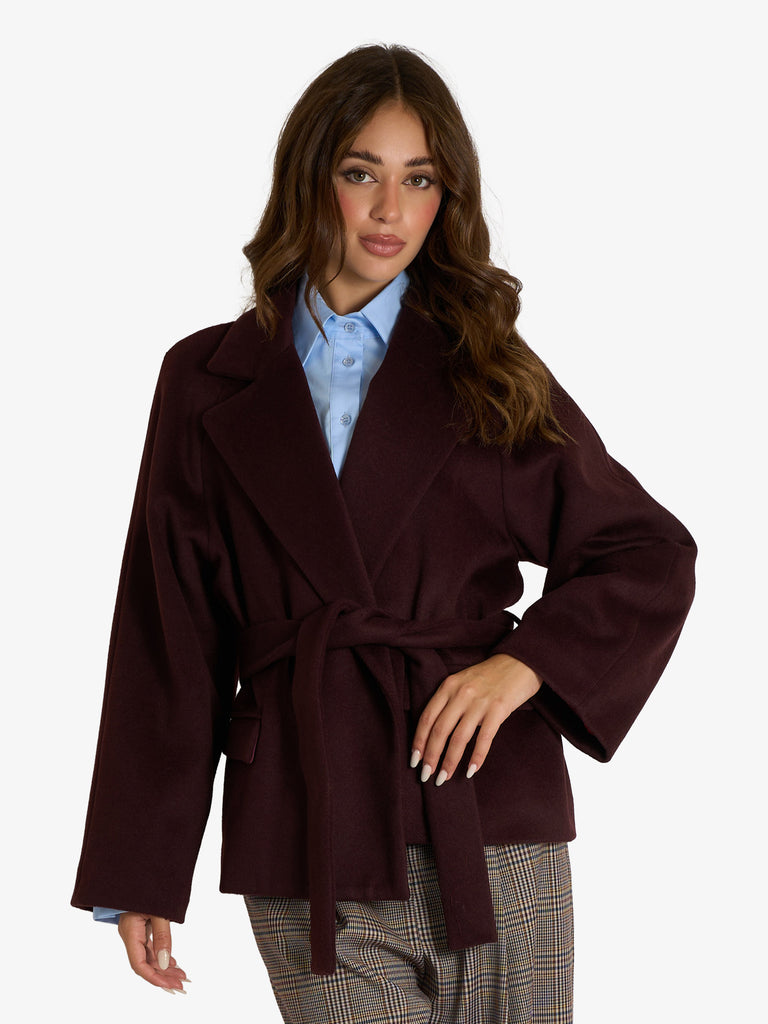 MERCI blazer con cintura donna bordeaux lana