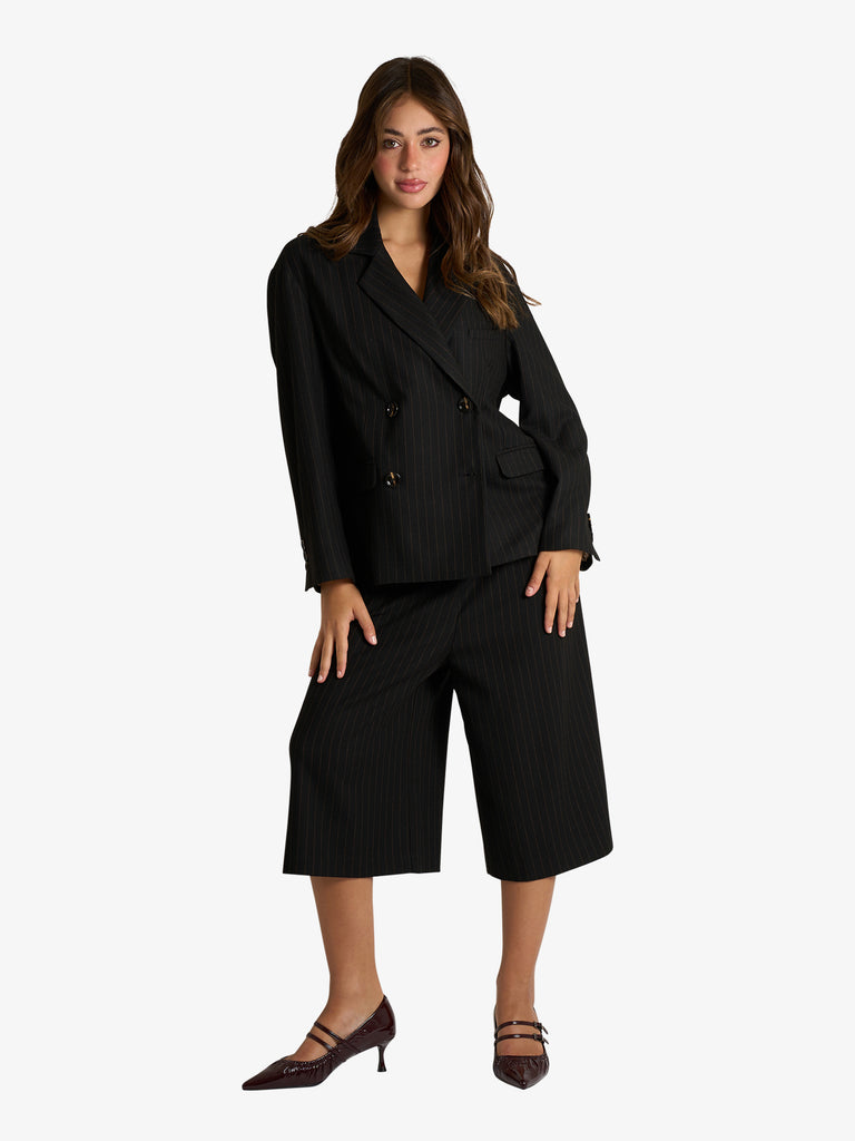 MERCI blazer doppiopetto gessato donna nero