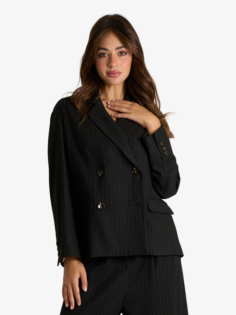 MERCI blazer doppiopetto gessato donna nero