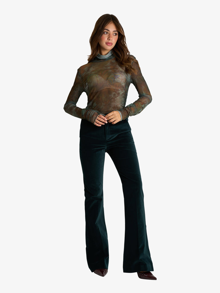MERCI pantalone flared donna verde cotone