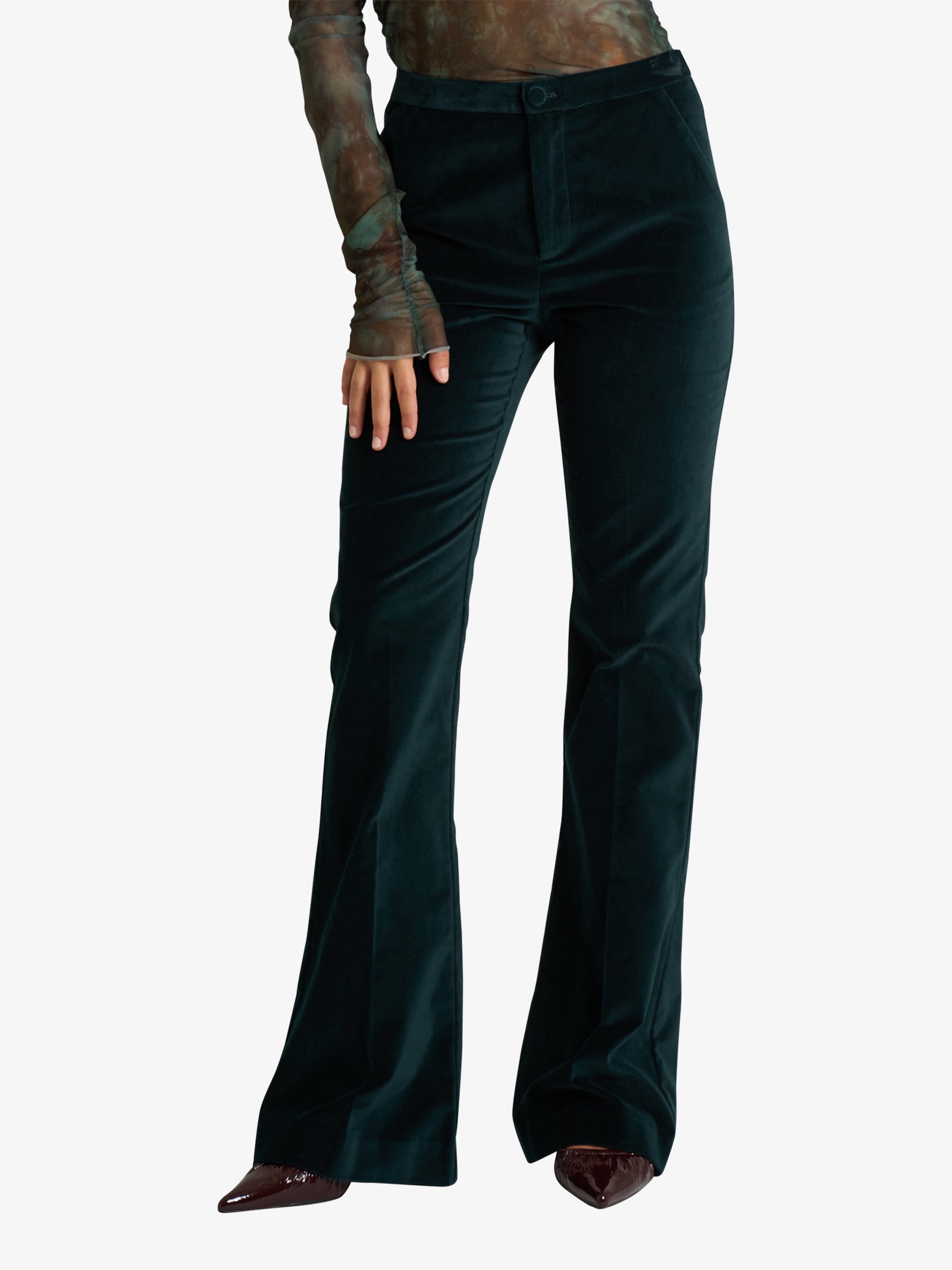 MERCI pantalone flared donna verde cotone