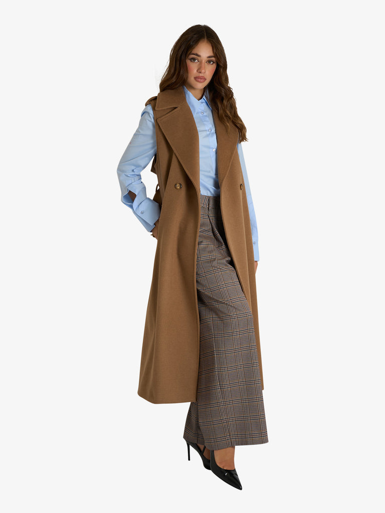 MERCI gilet doppiopetto lungo donna beige lana