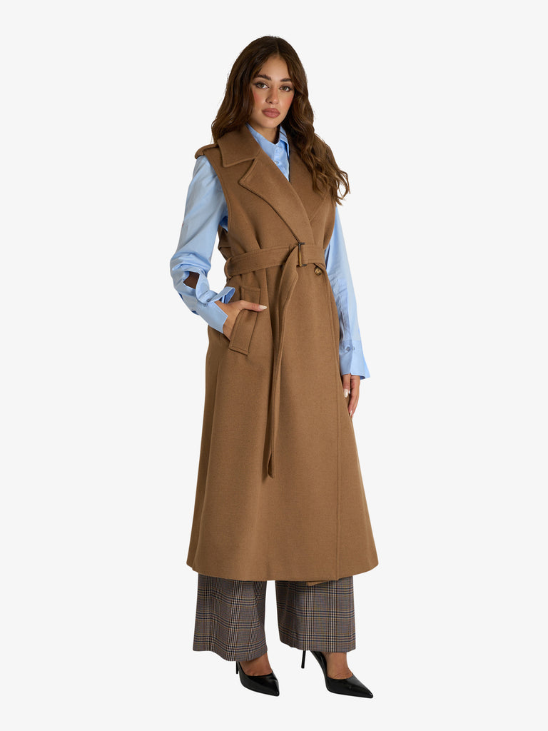 MERCI gilet doppiopetto lungo donna beige lana