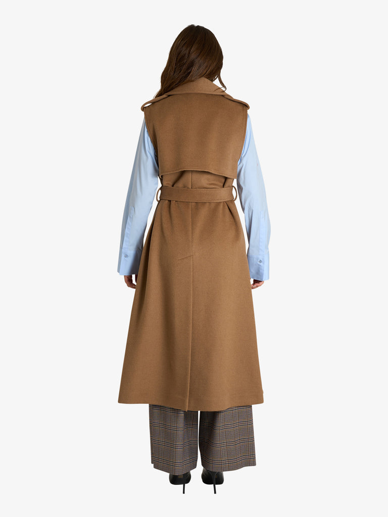 MERCI gilet doppiopetto lungo donna beige lana