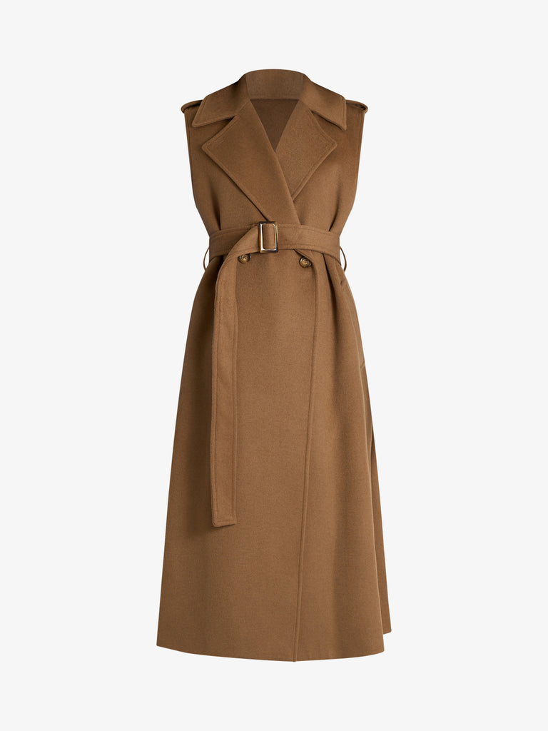 MERCI gilet doppiopetto lungo donna beige lana