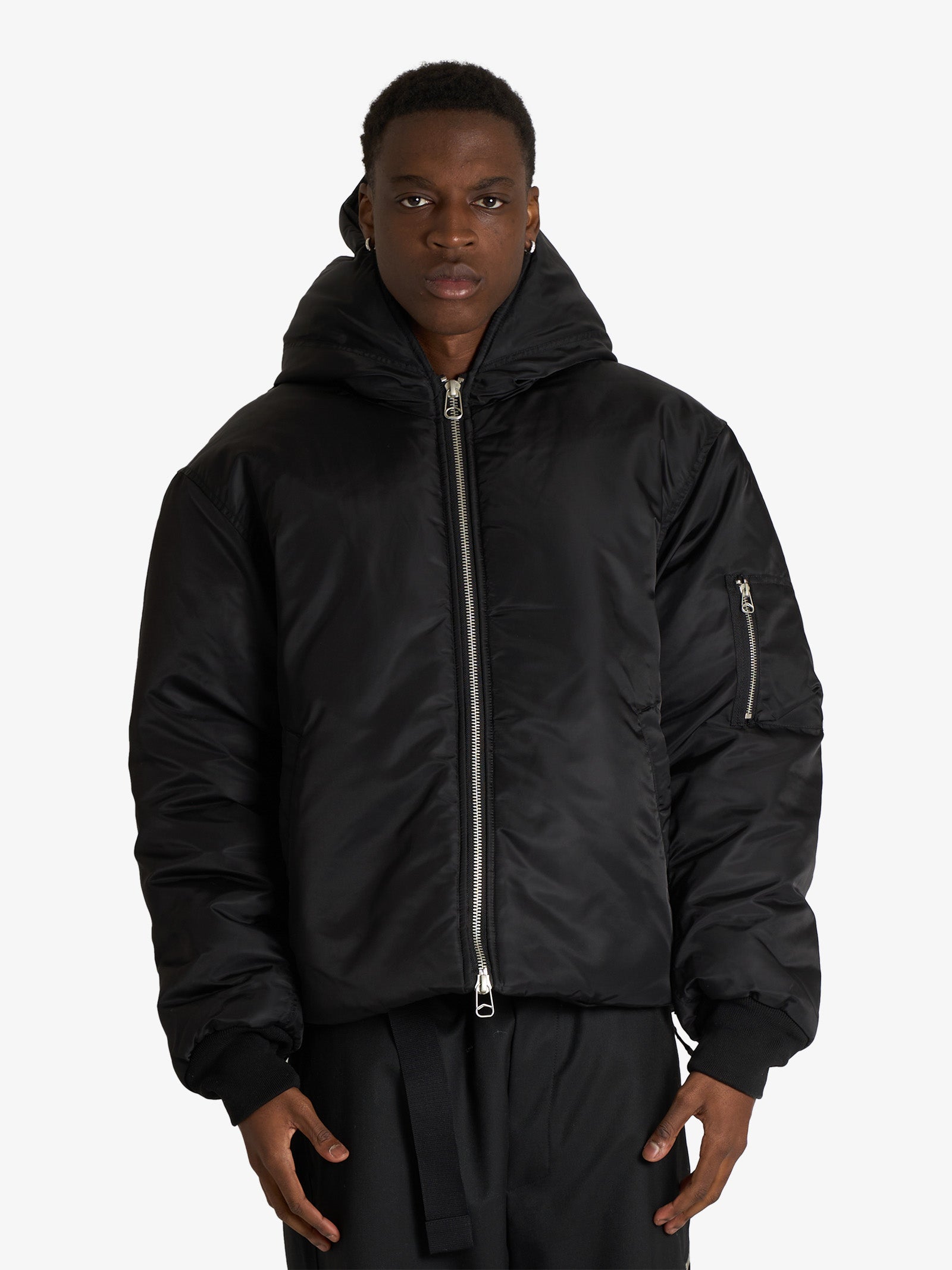 OAMC PEACEMAKER black men's cropped hooded bomber jacket