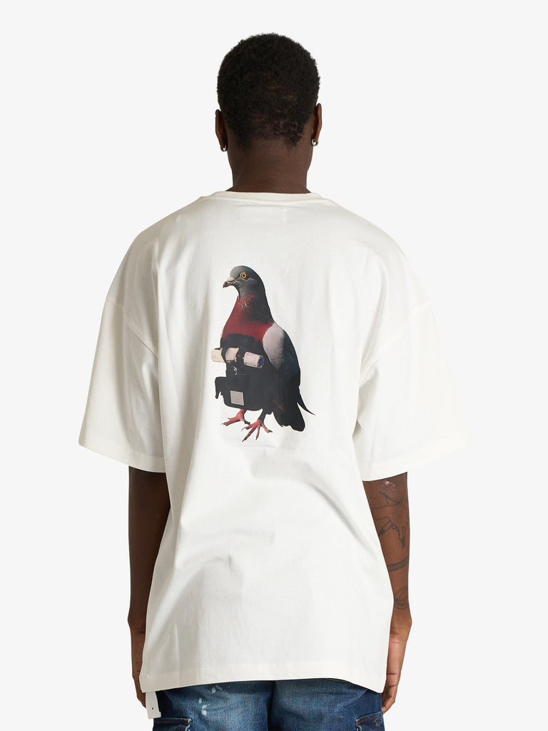 OAMC PEACEMAKER t-shirt pigeon print uomo bianco cotone
