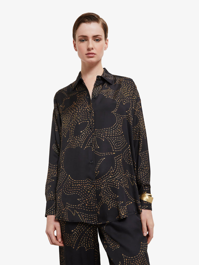 OTTOD'AME camicia over con stampa donna nero