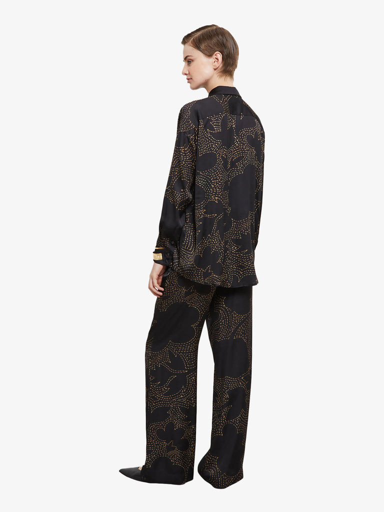 OTTOD'AME pantalone palazzo stampato donna nero viscosa