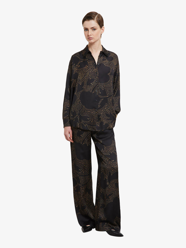 OTTOD'AME pantalone palazzo stampato donna nero viscosa