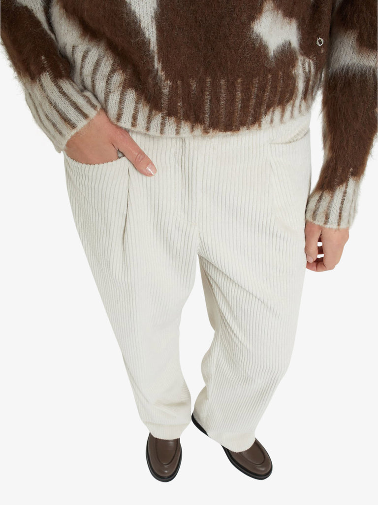 OTTOD'AME pantalone a costa larga donna beige cotone