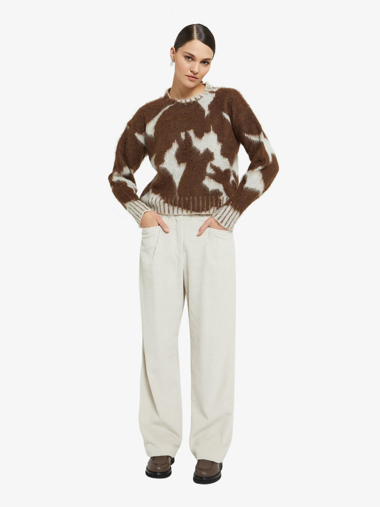 OTTOD'AME pantalone a costa larga donna beige cotone