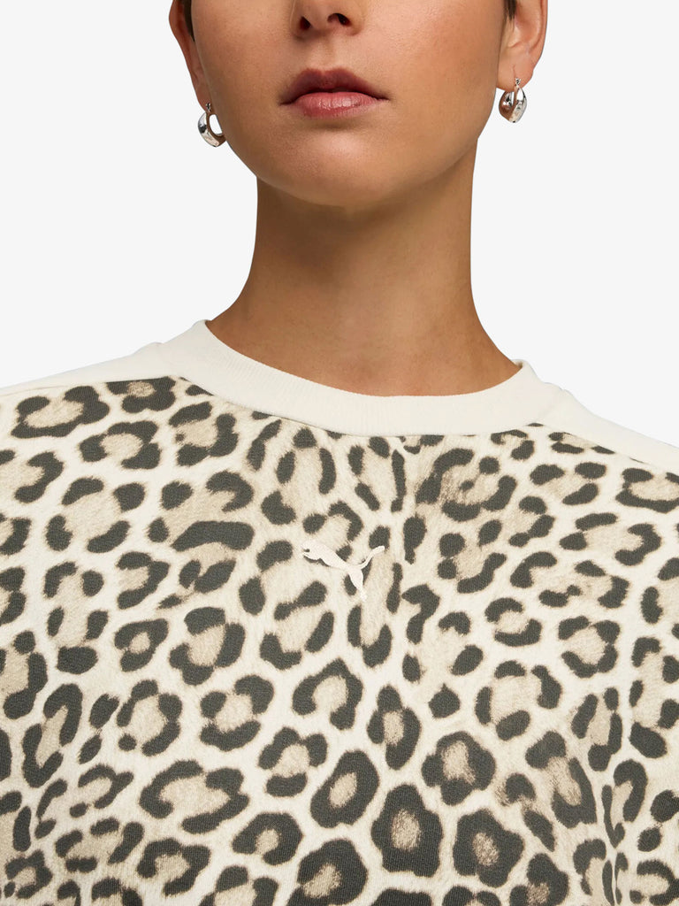 PUMA felpa girocollo t7 leo luxe aop donna beige cotone