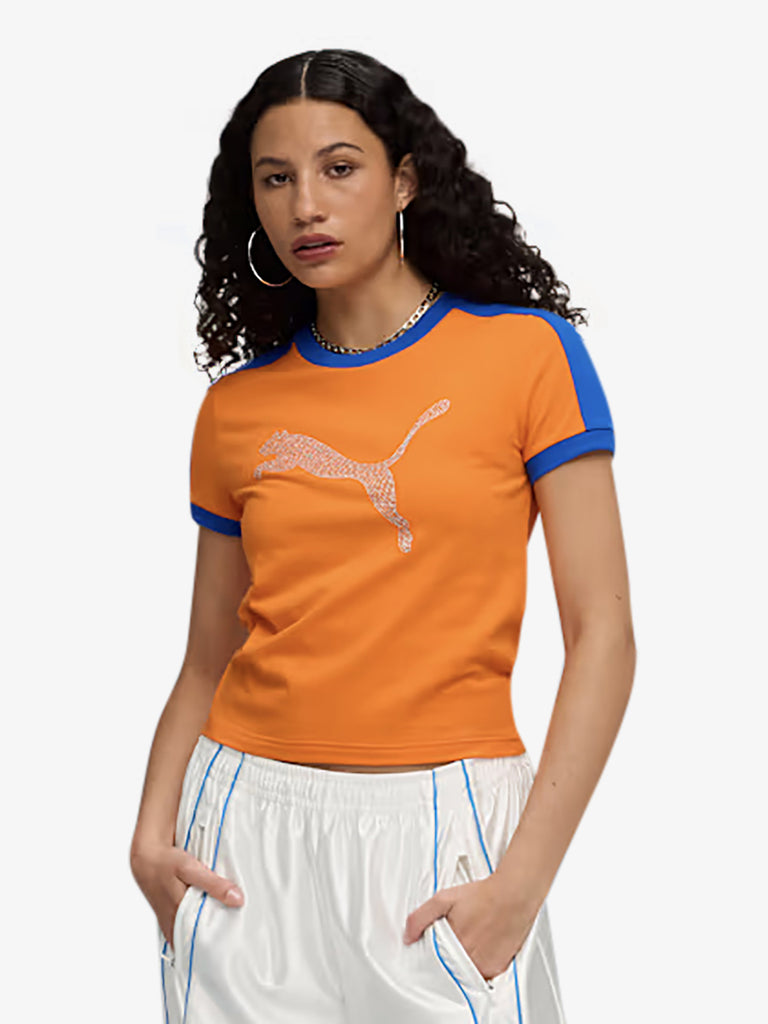 PUMA X FENTY t-shirt puma x fenty t7 slim tee donna arancione cotone