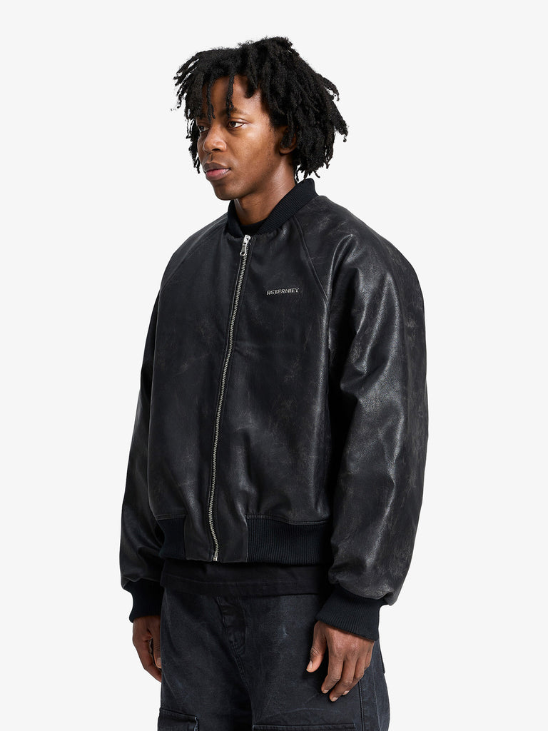 RETERNITY bomber in pelle spazzolata uomo nero