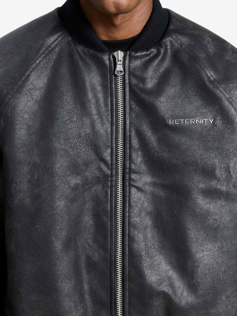 RETERNITY bomber in pelle spazzolata uomo nero