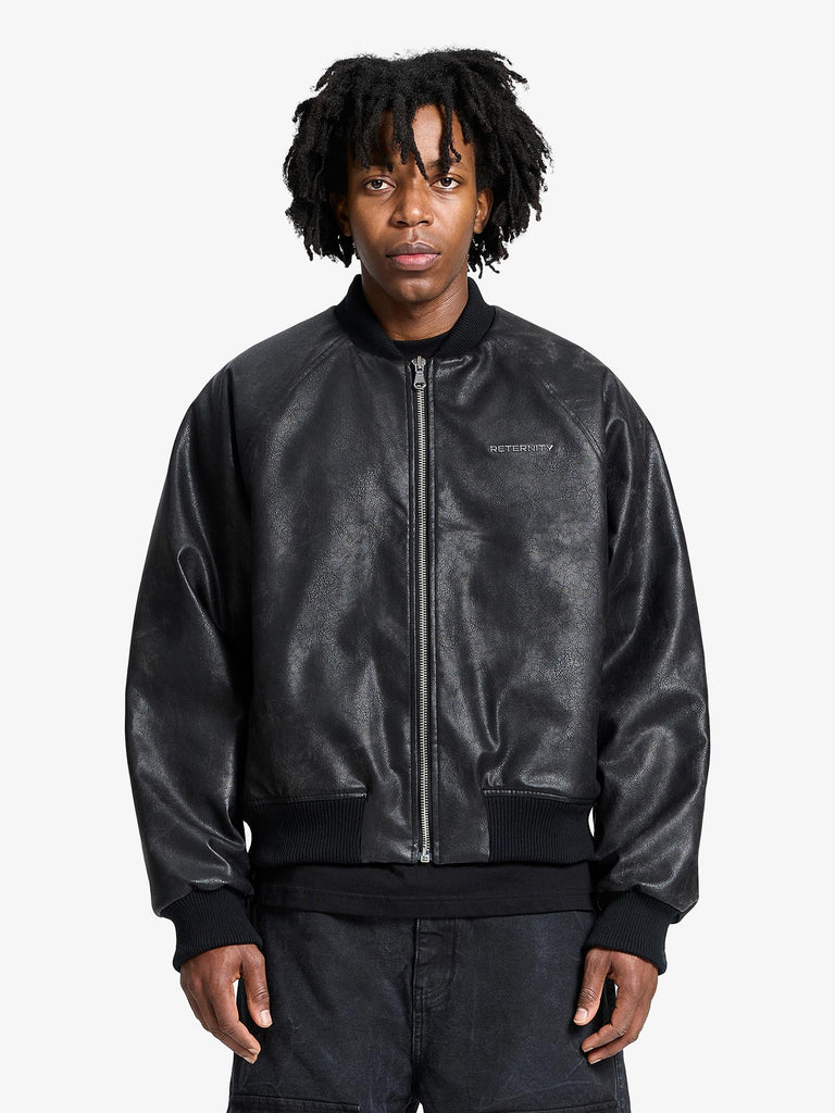 RETERNITY bomber in pelle spazzolata uomo nero