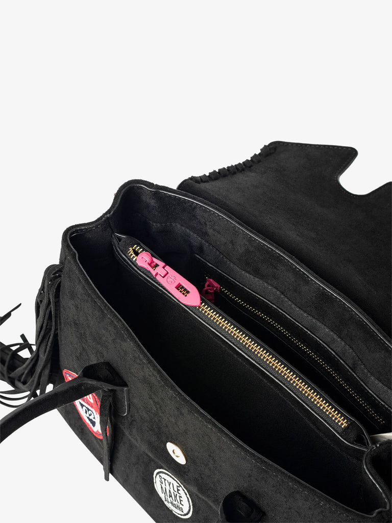 SECRET PON PON borsa a spalla donna laya suede medium nero