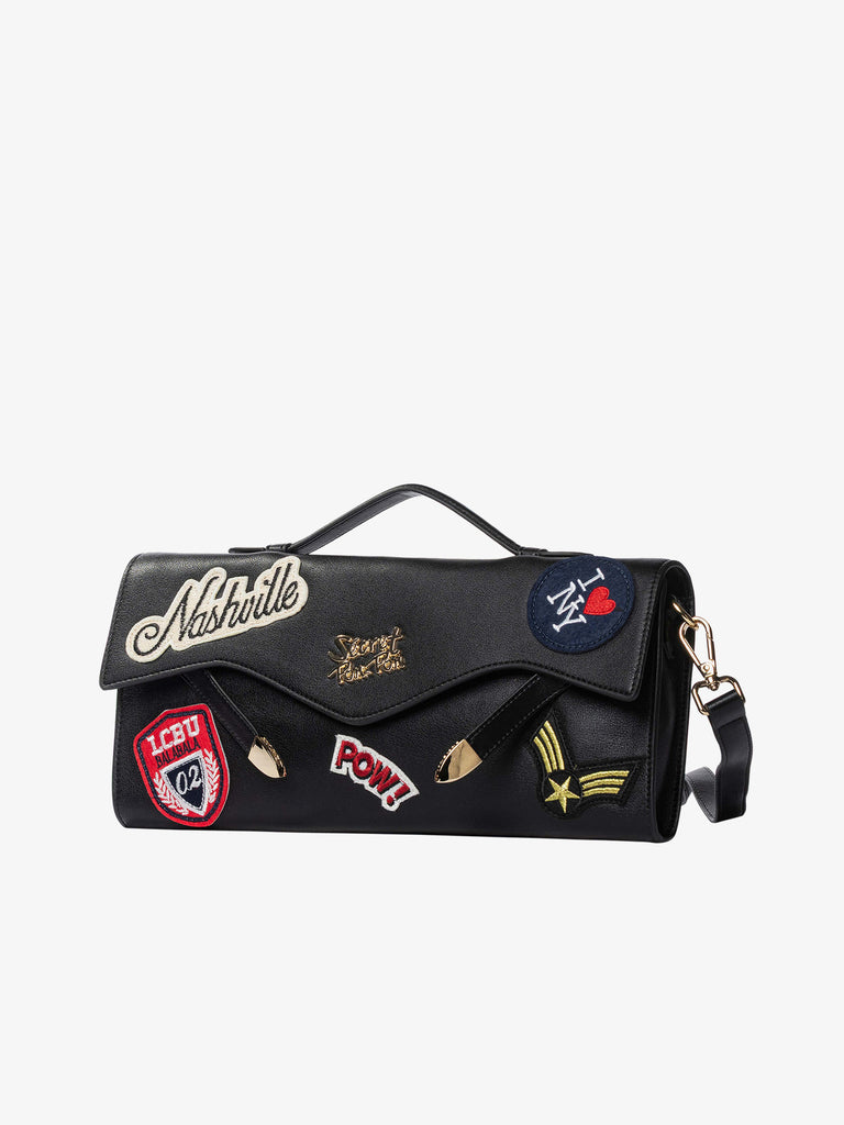 SECRET PON PON borsa a spalla donna luisita clutch patch nero