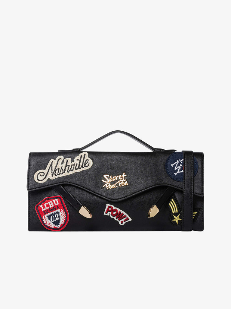 SECRET PON PON borsa a spalla donna luisita clutch patch nero