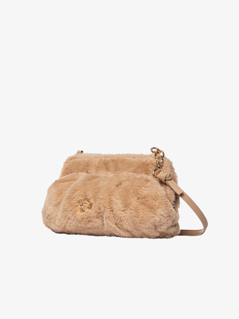 SECRET PON PON borse a spalla donna margaret fur clutch m beige