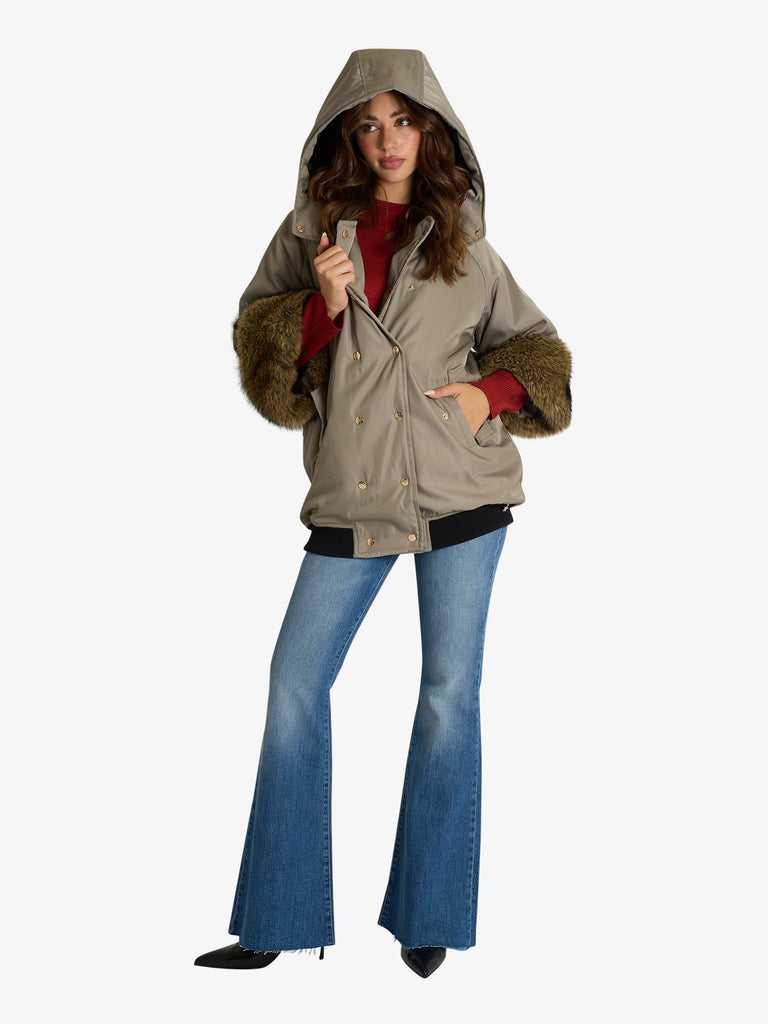 SOUVENIR giubbotto con cappuccio ed inserti donna verde