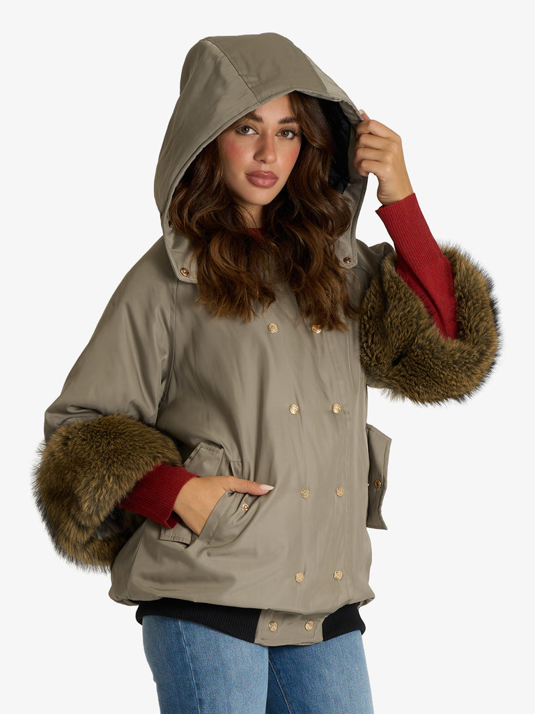 SOUVENIR giubbotto con cappuccio ed inserti donna verde