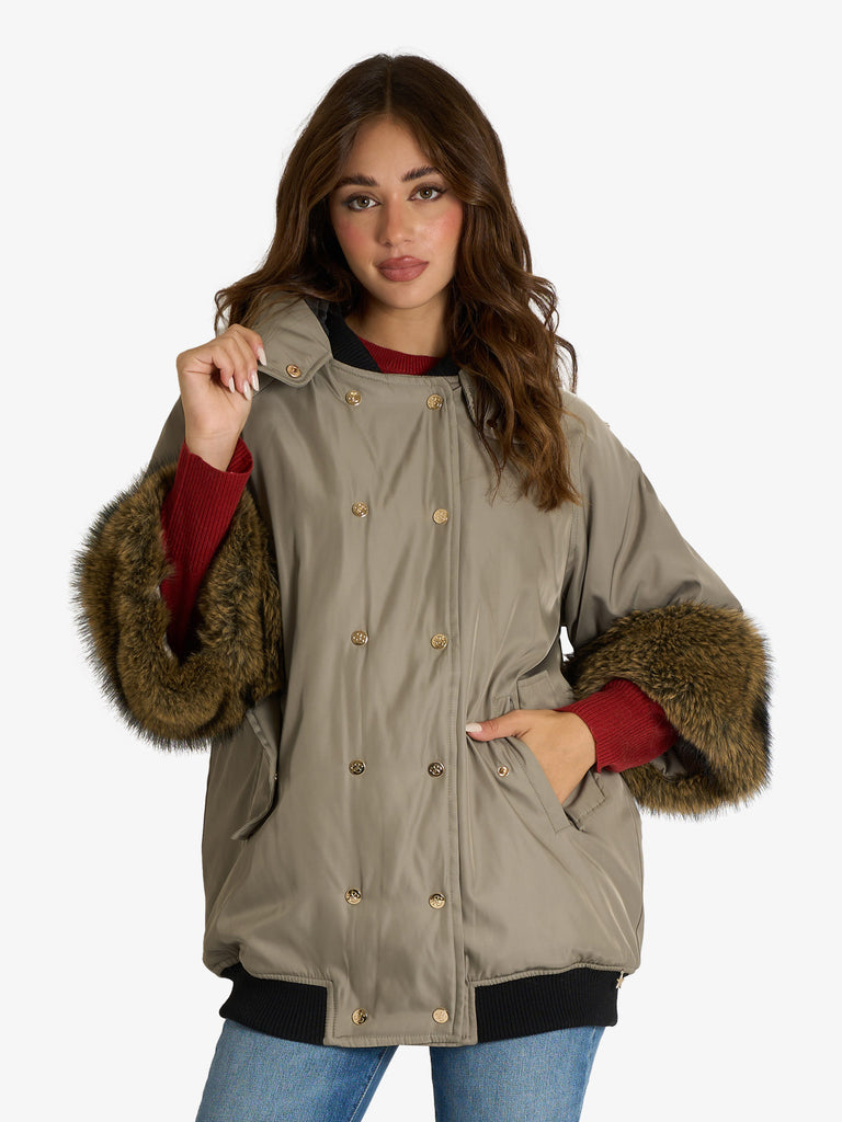 SOUVENIR giubbotto con cappuccio ed inserti donna verde