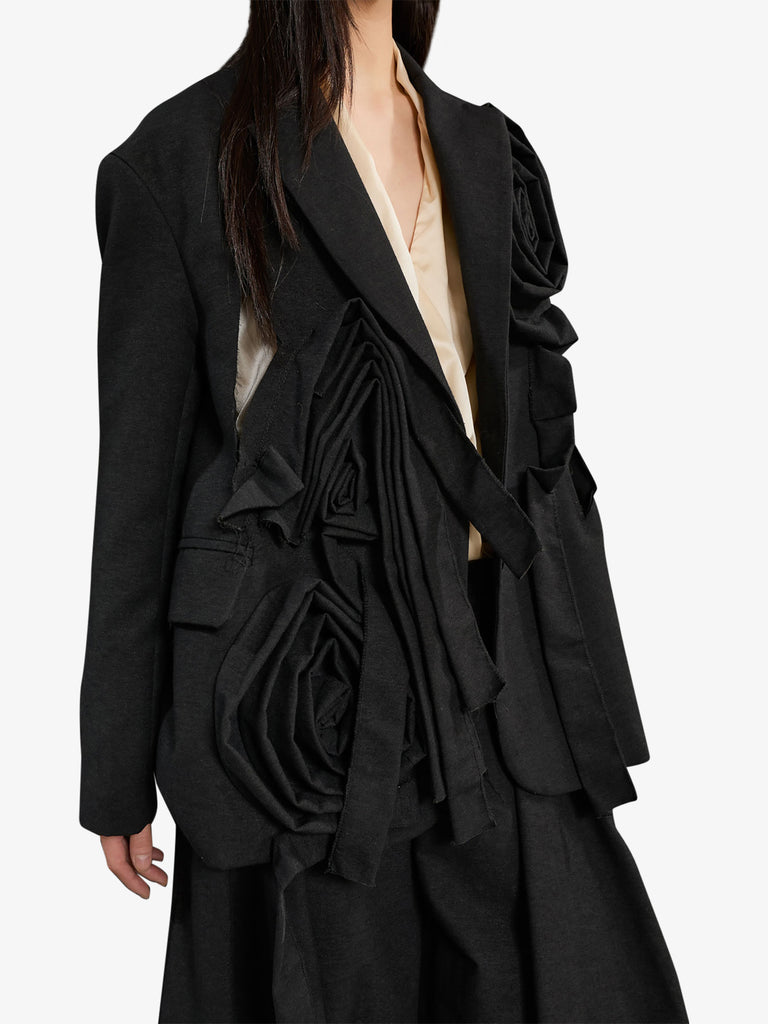 SOUVENIR blazer con fiori di tessuto e cut-out donna nero cotone
