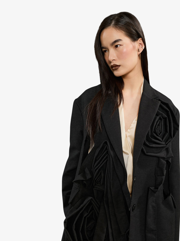 SOUVENIR blazer con fiori di tessuto e cut-out donna nero cotone