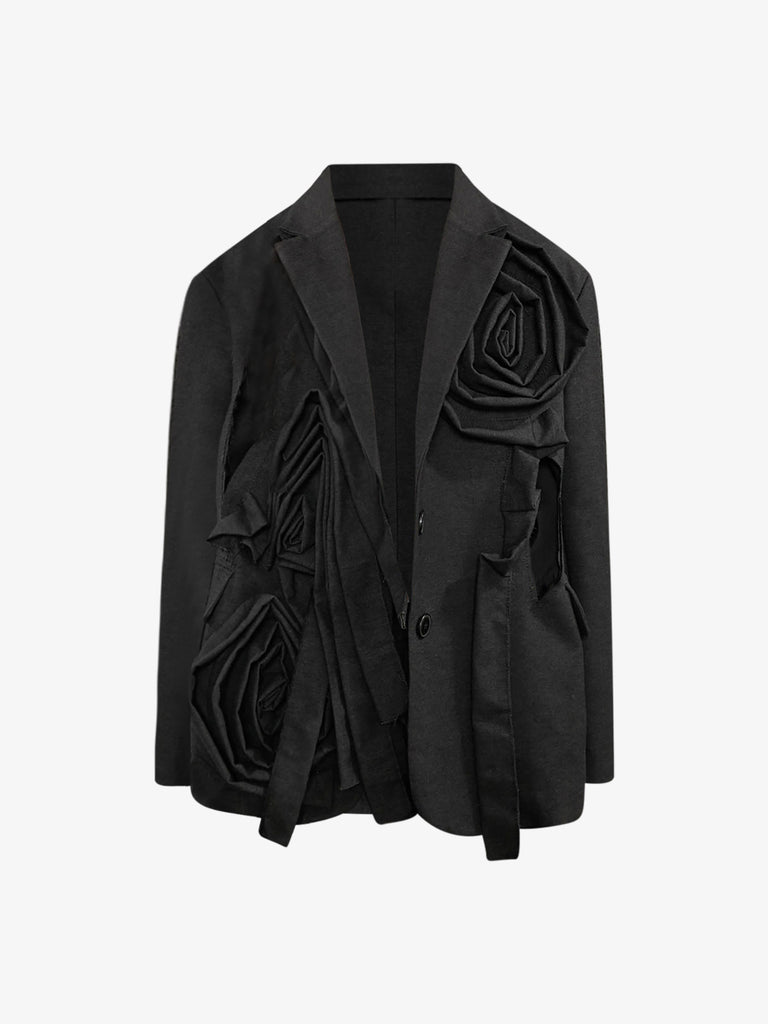 SOUVENIR blazer con fiori di tessuto e cut-out donna nero cotone