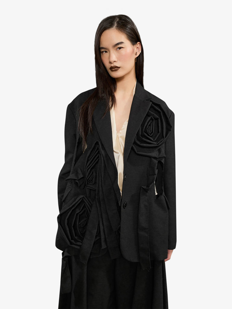 SOUVENIR blazer con fiori di tessuto e cut-out donna nero cotone