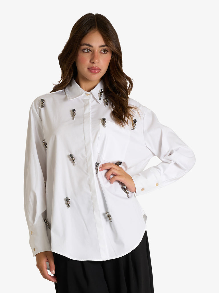 SOUVENIR camicia con applicazioni donna bianco