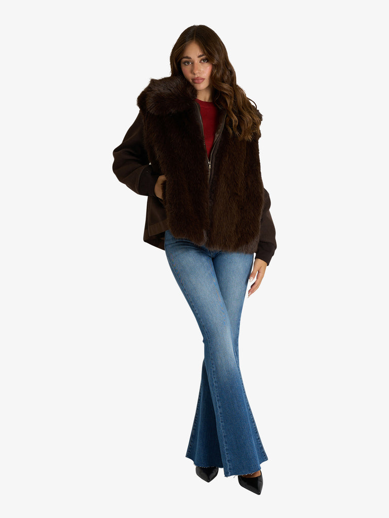 SOUVENIR giubbotto doppio tessuto donna marrone lana